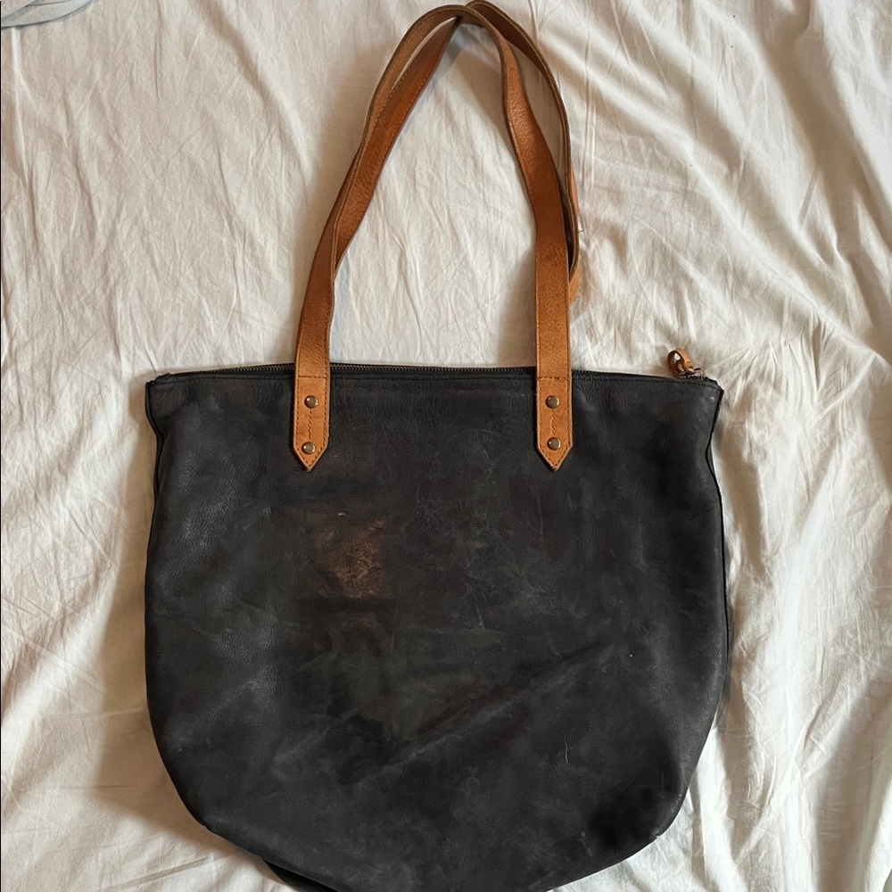 Able Black Tote with Brown Straps